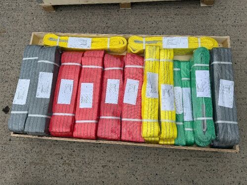 WOODEN CRATE TO INC. ASSORTED UNUSED LIFTING SLINGS