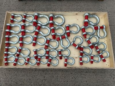 WOODEN CRATE TO INC. APPROX. 34No. ASSORTED UNUSED SHACKLES