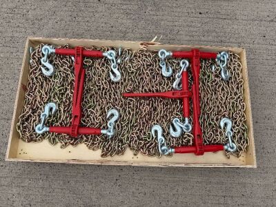 WOODEN CRATE TO INC. 5No. UNUSED CHAIN TIGHTNERS & CHAINS