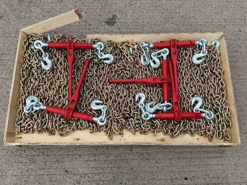 WOODEN CRATE TO INC. 5No. UNUSED CHAIN TIGHTNERS & CHAINS