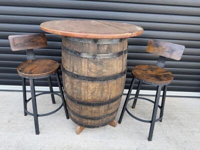 WHISKEY BARREL TABLE & STOOLS