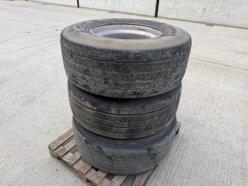 3No. 385/65R22.5 PART WORN TYRES & 10 STUD RIMS
