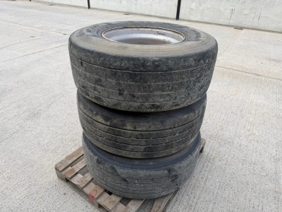 3No. 385/65R22.5 PART WORN TYRES & 10 STUD RIMS