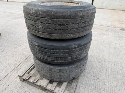 3No. 385/65R22.5 PART WORN TYRES & 10 STUD RIMS