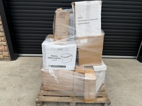 PALLET TO INC. ASSORTMENT OF TOILETS, CISTERNS, BASINS & PEDESTALS