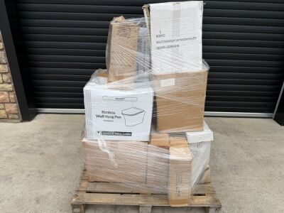 PALLET TO INC. ASSORTMENT OF TOILETS, CISTERNS, BASINS & PEDESTALS
