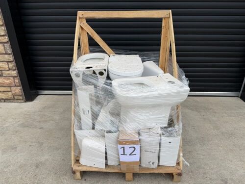PALLET TO INC. ASSORTMENT OF BATHROOM SUITE TOILETS, CISTERNS, BASINS & PEDESTALS