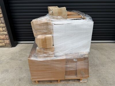 PALLET TO INC. APPROX. 16No. 600MM WIDE TWO HOLE BASINS & 3No. PEDESTALS