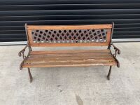 TWO SEATER OUTDOOR WOODEN BENCH WITH CAST IRON SIDES - 2