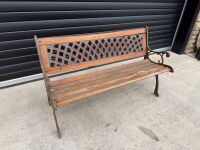 TWO SEATER OUTDOOR WOODEN BENCH WITH CAST IRON SIDES - 3