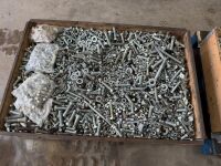 LARGE WOODEN CRATE TO INC. LARGE SELECTION OF ASSORTED NUTS, BOLTS & WASHERS