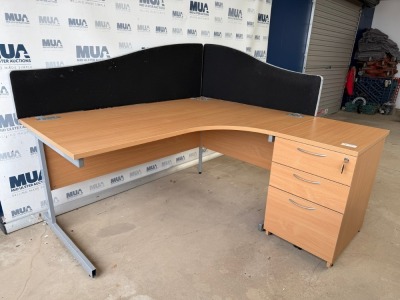 APPROX. 1600mm RIGHT HAND CORNER DESK & DESK HIGH PEDESTAL