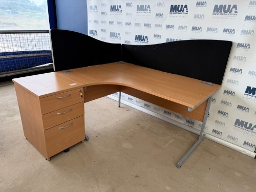APPROX. 1600mm LEFT HAND CORNER DESK & DESK HIGH PEDESTAL