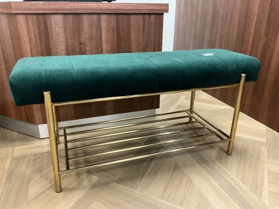 APPROX. 1100mm UNUSED GREEN VELVET BENCH WITH GOLD FRAME&nbsp;