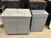 APPROX. 000 CLASSICAL STYLE FLOOR STANDING 2 DOOR UNIT & BASIN - 2