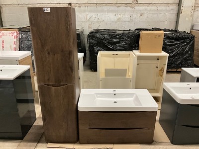 APPROX. 900 WALL HUNG VANTY UNIT, BASIN & TALL STORAGE CABINET
