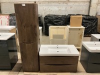 APPROX. 900 WALL HUNG VANTY UNIT, BASIN & TALL STORAGE CABINET