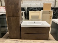APPROX. 900 WALL HUNG VANTY UNIT, BASIN & TALL STORAGE CABINET - 2