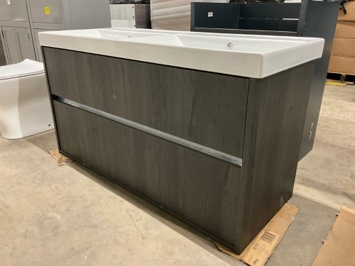 APPROX. 1200 TWIN WALL HUNG 4 DRAWER & DOUBLE BASIN VANITY UNIT