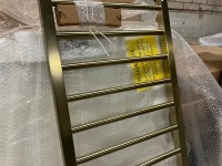 BRUSHED BRASS 1400 SLIDING DOOR, 900 SIDE, 14x9 TRAY & TOWEL RADIATOR - 7