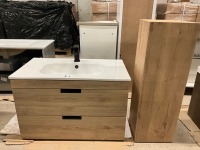 APPROX. 800 WALL HUNG VANITY WITH BASIN, TAP, WASTE & WALL STORAGE UNIT