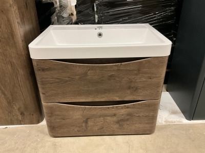 WALL HUNG VANITY UNIT, BASIN AND TALL WALL HUNG STORAGE UNIT