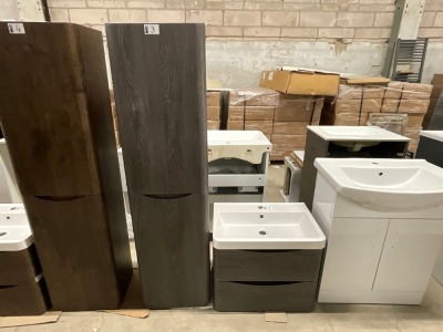 APPROX. 600 WALL HUNG VANITY UNIT, BASIN & TALL STORAGE UNIT