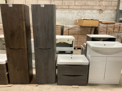 APPROX. 600 WALL HUNG VANITY UNIT, BASIN & TALL STORAGE UNIT