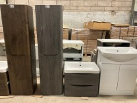 APPROX. 600 WALL HUNG VANITY UNIT, BASIN & TALL STORAGE UNIT