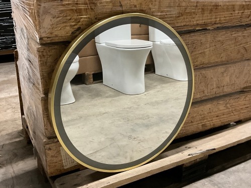 APPROX. 600mm ROUND BRASS FRAME MIRROR WITH COLOUR CHANGE