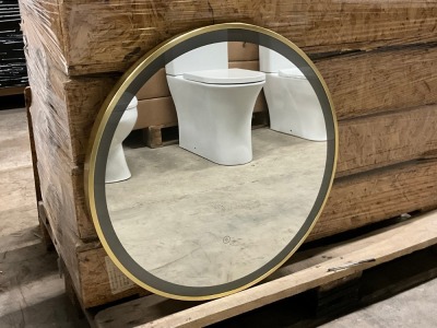 APPROX. 600mm ROUND BRASS FRAME MIRROR WITH COLOUR CHANGE