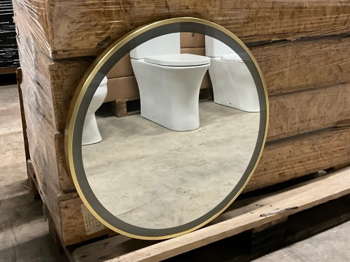 APPROX. 600mm ROUND BRASS FRAME MIRROR WITH COLOUR CHANGE