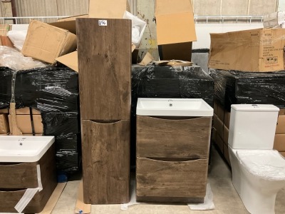 FLOOR STANDING VANITY UNIT, BASIN & TALL WALL HUNG STORAGE UNIT
