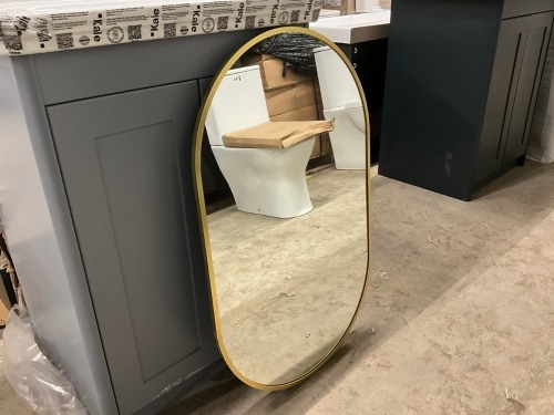 Tablet Shaped 800mm x 500mm Brushed Brass Framed LED Mirror