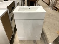 600mm 2 Door White Gloss Vanity unit with 1 Tap Hole Ceramic Basin - 2