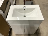 600mm 2 Door White Gloss Vanity unit with 1 Tap Hole Ceramic Basin - 3