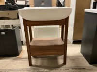 650mm Walnut 1 Drawer Open Washstand with 1 Tap Hole Ceramic Basin - 2