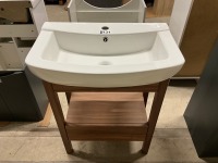 650mm Walnut 1 Drawer Open Washstand with 1 Tap Hole Ceramic Basin - 3