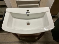 650mm Walnut 1 Drawer Open Washstand with 1 Tap Hole Ceramic Basin - 4