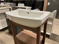 650mm Walnut 1 Drawer Open Washstand with 1 Tap Hole Ceramic Basin - 5
