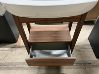 650mm Walnut 1 Drawer Open Washstand with 1 Tap Hole Ceramic Basin - 6