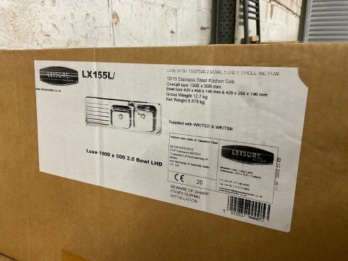 Leisure Sinks LX155L Luxe 1000x500 two bowl left hand drain sink