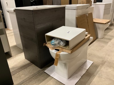 FLOOR STANDING VANITY UNIT, BASIN & FLUSH TO WALL TOILET