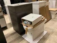 Vanity & Toilet Pack - 600mm 2 Door Floorstanding Dark Oak Vanity Unit with 1 Tap Hole Ceramic Basin with Modern Fully Back to Wall Close Coupled Toilet - 2