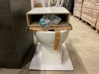 Vanity & Toilet Pack - 600mm 2 Door Floorstanding Dark Oak Vanity Unit with 1 Tap Hole Ceramic Basin with Modern Fully Back to Wall Close Coupled Toilet - 4