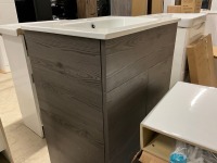 Vanity & Toilet Pack - 600mm 2 Door Floorstanding Dark Oak Vanity Unit with 1 Tap Hole Ceramic Basin with Modern Fully Back to Wall Close Coupled Toilet - 5