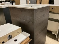 Vanity & Toilet Pack - 600mm 2 Door Floorstanding Dark Oak Vanity Unit with 1 Tap Hole Ceramic Basin with Modern Fully Back to Wall Close Coupled Toilet - 7