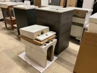 Vanity & Toilet Pack - 600mm 2 Door Floorstanding Dark Oak Vanity Unit with 1 Tap Hole Ceramic Basin with Modern Fully Back to Wall Close Coupled Toilet - 9