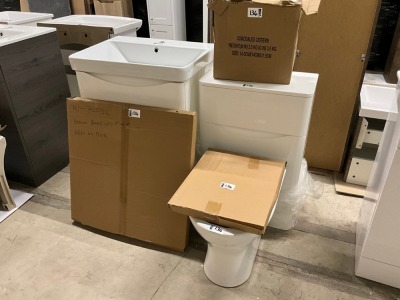 FLOOR STANDING VANITY UNIT, BASIN, TOILET, CONCEALED CISTERN, SEAT & 600mm BRASS LED MIRROR MI-7003L