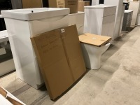 Vanity, Mirror & Toilet Pack - 600mm 2 Drawer Floor standing Vanity in Gloss White with 1 Tap Hole Ceramic Basin, Matching 500mm WC Unit & Cistern, BTW Toilet Pan with Soft Close Seat & 600mm Brass Frame LED Mirror - 3